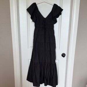 Maison Maar Black Ruffle-Sleeve Maxi Summer Dress